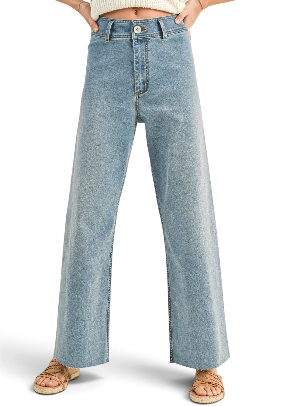 Miou Muse - High Rise Raw Hem Crop Wide Leg Pant - (29" Inseam)